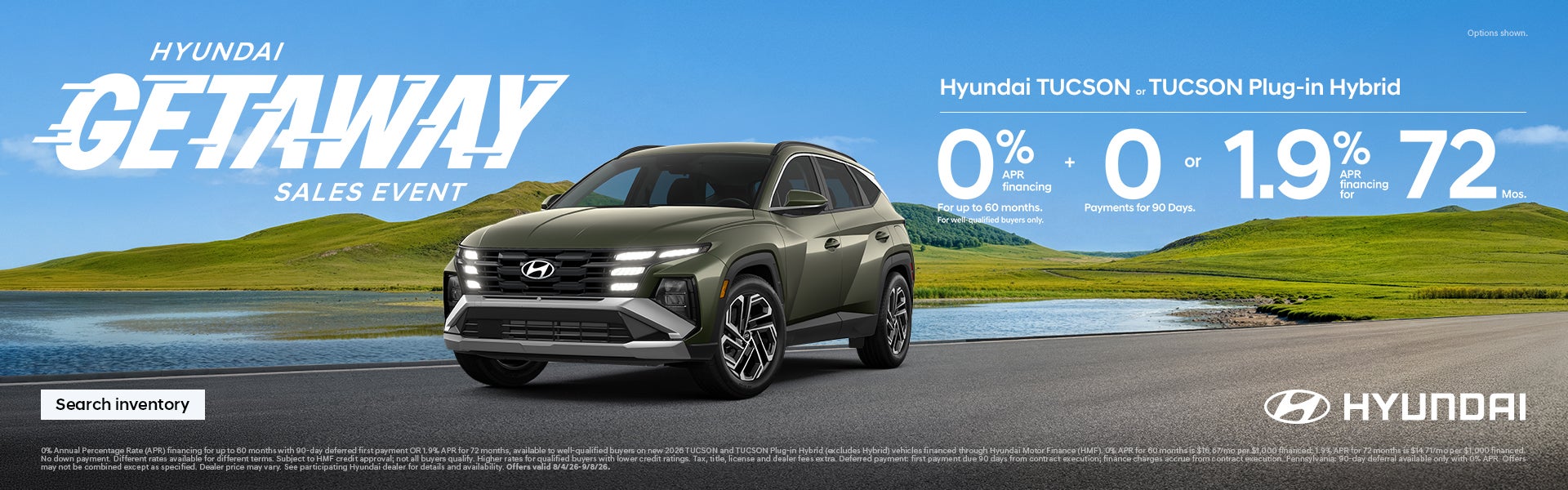 0% APR for 60 mos. + 0 Payments for 90 Days or 1.9% APR for 72 mos.